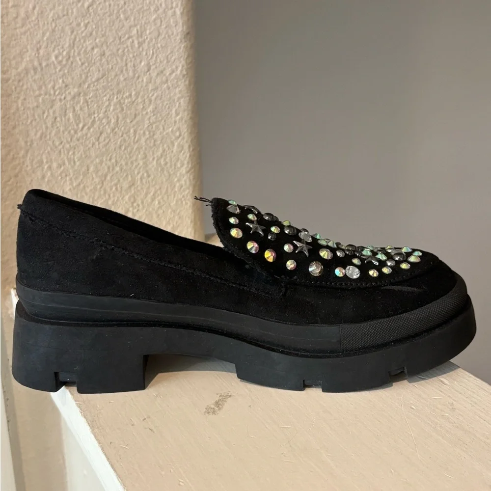 Steve Madden Loosy Studed Platform Chunky Black Loafers Big Kid Youth Size 2Y